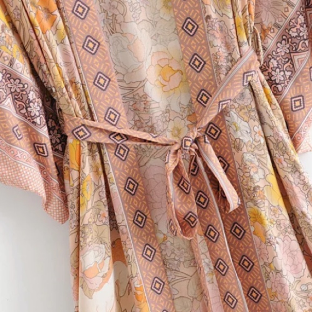 SOLD OUT Pink Bohemian Floral Maxi Duster Kimono Wrap Robe - Picture 13 of 16